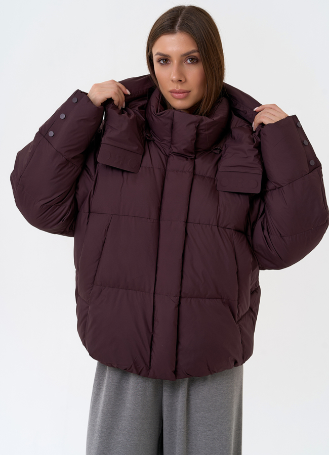 Женский пуховик с капюшоном модель № 31395 меха малина