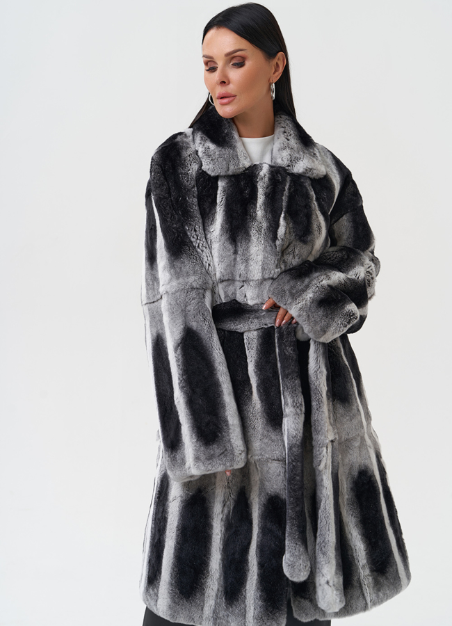 фото Шуба из меха кролика с английским воротником модель № 28134