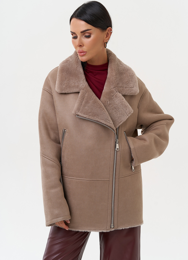 Женская дубленка из эко замши прямого кроя модель № 31284 универмаг малина