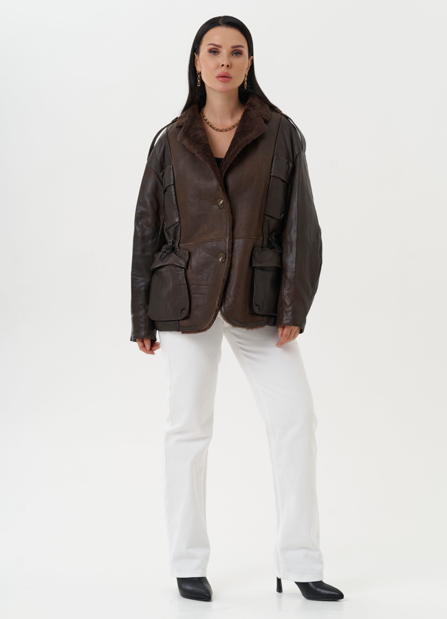 фото Комбинированная куртка из натуральной кожи и овчины модель № 28119