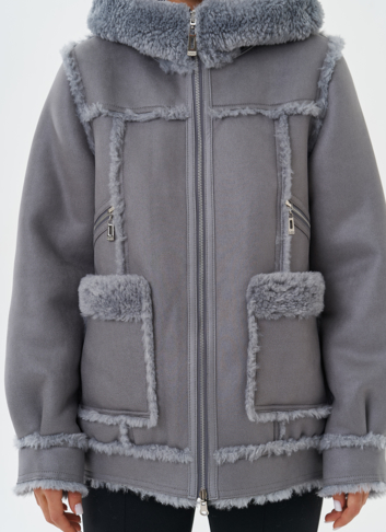 Женская двухсторонняя дубленка из эко кожи