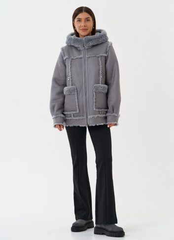 Женская двухсторонняя дубленка из эко кожи