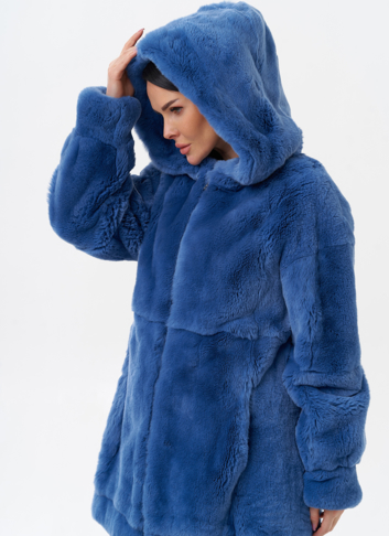 Шуба из меха кролика с капюшоном