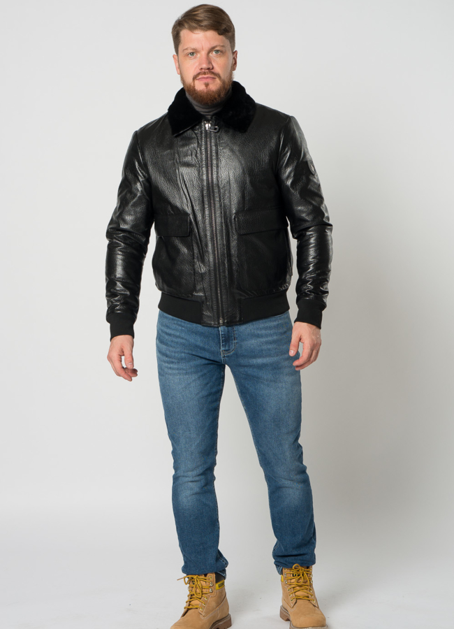 фото Мужская дубленка пилот в черном цвете модель № 21351