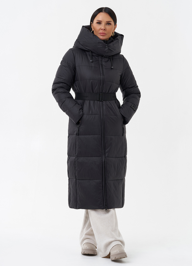 Длинный женский пуховик с капюшоном модель № 29184 универмаг малина