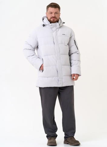 Мужской светлый пуховик с капюшоном
