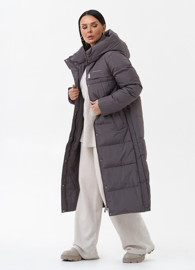 Длинный пуховик с капюшоном модель № 29183 в рассрочку