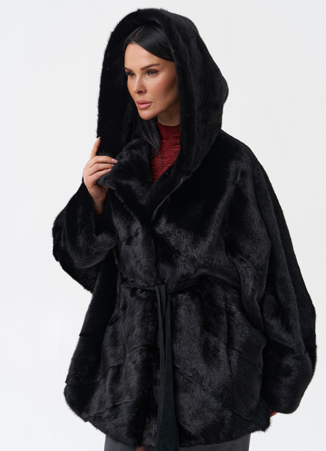 Шуба с капюшоном и норки модель № 28798 в рассрочку
