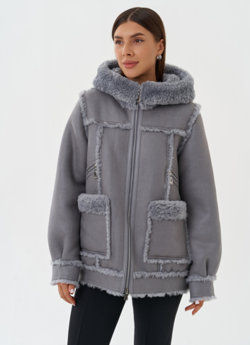 Женская двухсторонняя дубленка из эко кожи