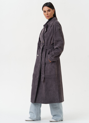 Длинный плащ из натуральной замши