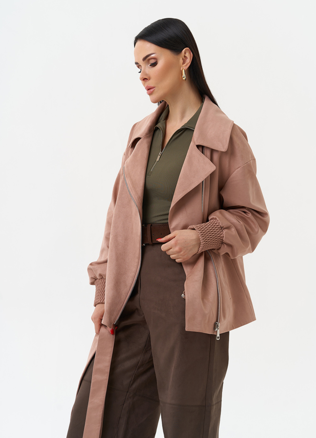 Женская куртка из эко замши с поясом модель № 30059 универмаг малина