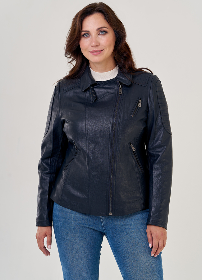 Куртка косуха из натуральной кожи в синем цвете модель № 10636 универмаг малина