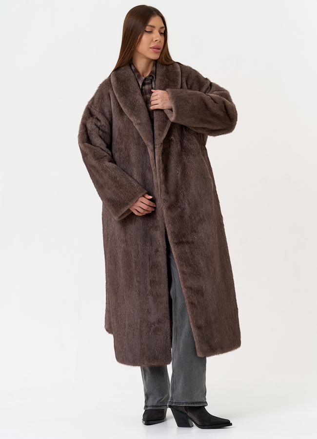 Женская шуба из эко меха с воротником шаль модель № 31502 универмаг малина