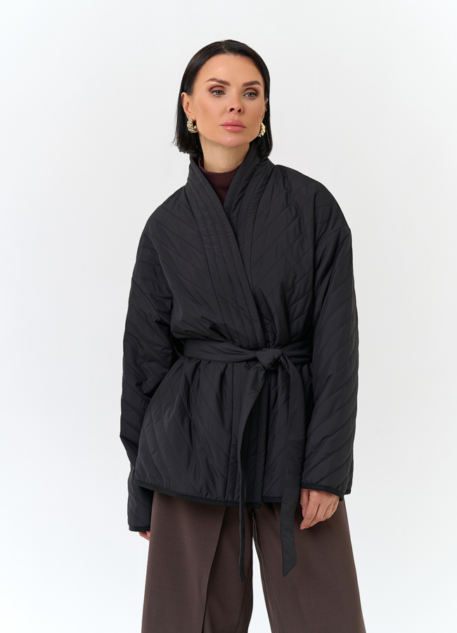 Женская куртка кимоно с поясом модель № 32801 меха малина