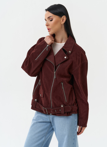 Куртка косуха из эко замши бордового цвета