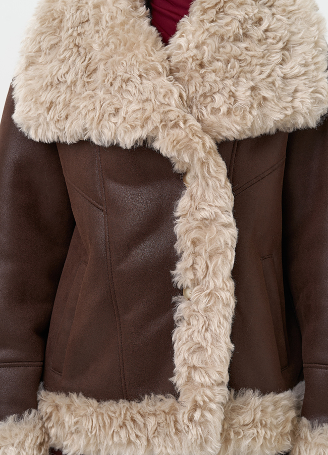 Дубленка из эко замши с высоким воротником модель № 31281 в кредит