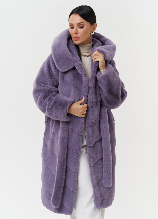 Женская шуба из эко меха с капюшоном модель № 28639 универмаг малина