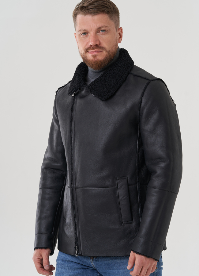 фото Дубленка мужская черного цвета  модель № 81636