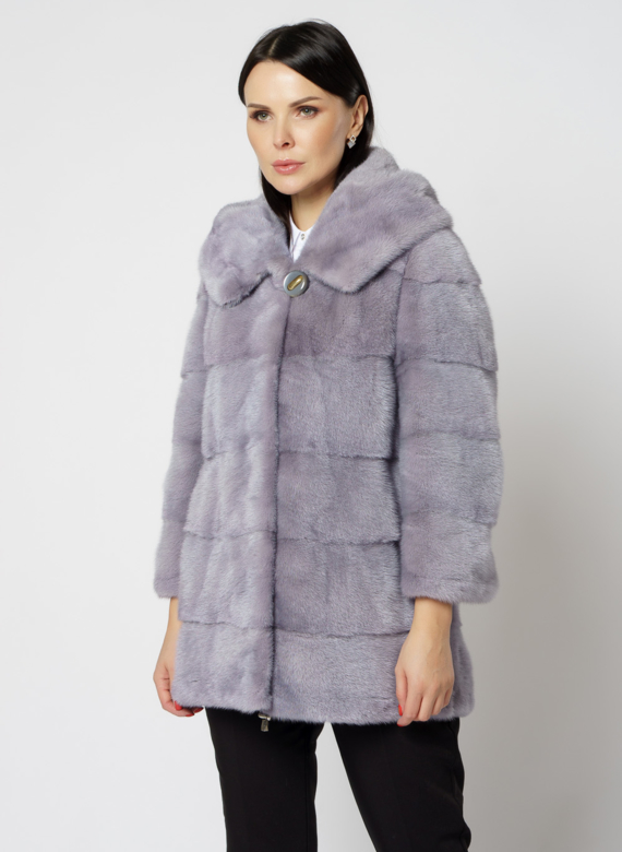 Норковая шуба с капюшоном голубого цвета трансформер  4 в 1