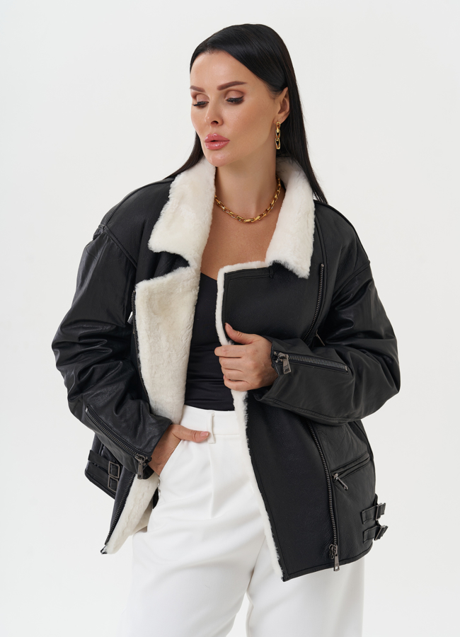 Натуральная дубленка оверсайз модель № 28429 универмаг малина