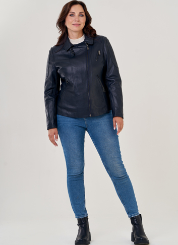 Куртка косуха из натуральной кожи в синем цвете