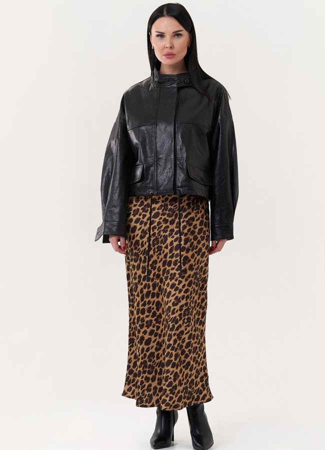 Куртка оверсайз из натуральной кожи модель № 26893 меха малина