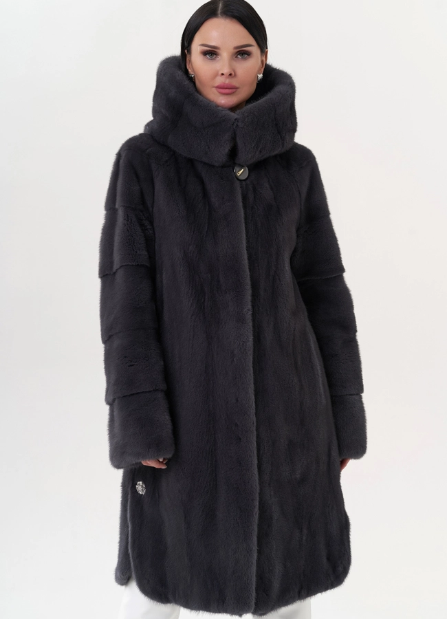 Шуба из норки в цвете графит модель № 24812 меха малина