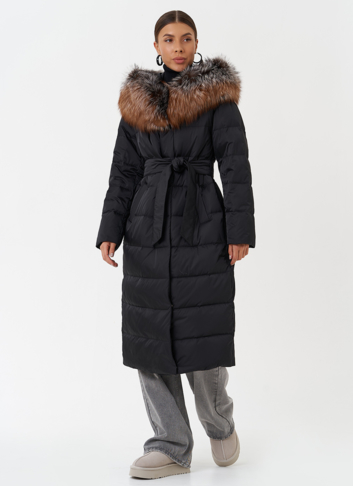 Пуховик с капюшоном из меха чернобурки