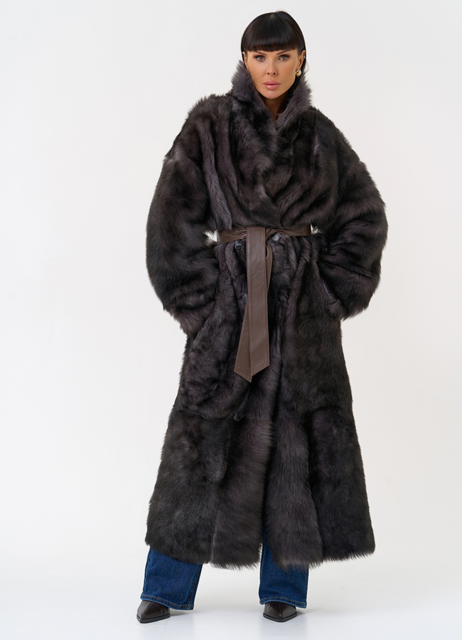 Женская двухсторонняя дубленка с поясом модель № 31616 универмаг малина