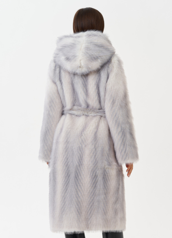 Длинная эко шуба с градиентом