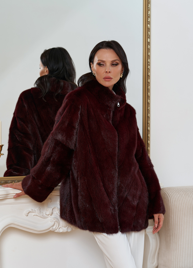 Куртка из меха норки с воротником стойкой модель № 30687 меха малина