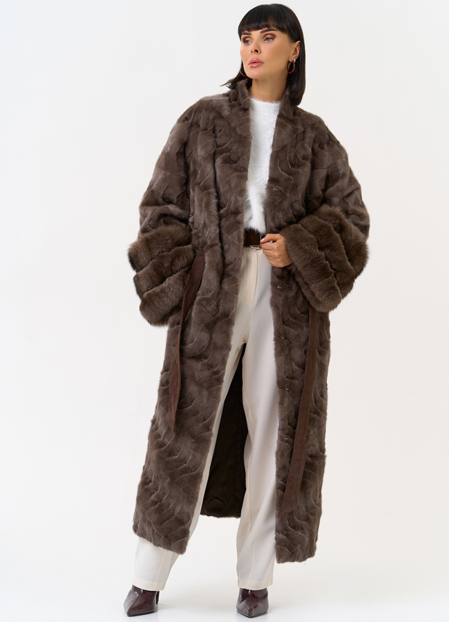 Женская шуба из меха норки с поясом модель № 31489 универмаг малина