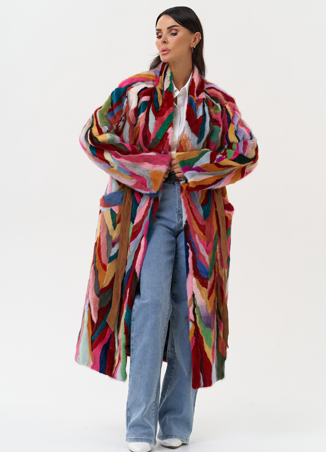 Норковая шуба в стиле пэчворк модель № 31299 в рассрочку