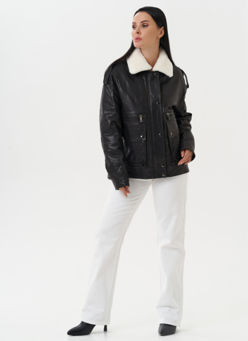 Утепленная куртка-пилот из натуральной кожи