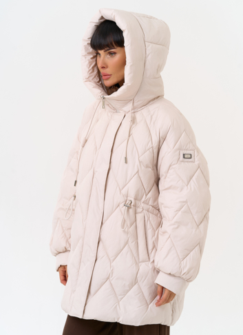 Женский светлый пуховик с капюшоном