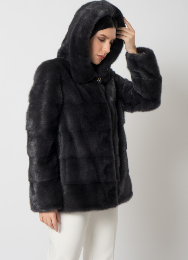 Куртка из меха норки с капюшоном модель № 25398 универмаг малина