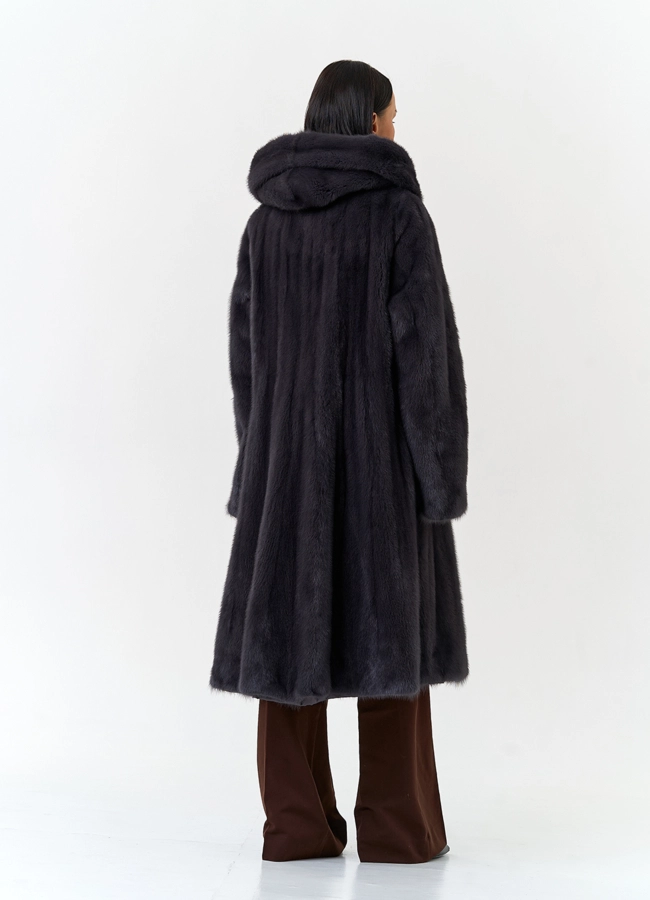 фото Шуба из меха норки с капюшоном модель № 32680
