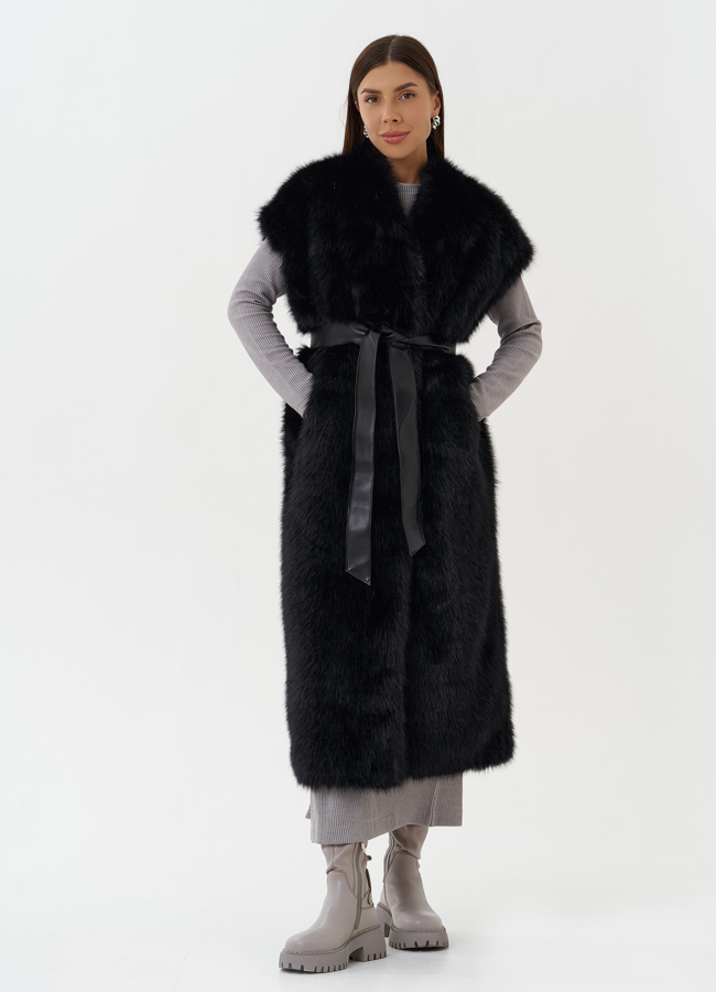 Длинный жилет из эко меха модель № 27750 меха малина