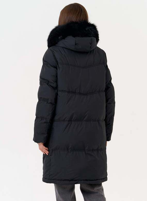 Женский пуховик с капюшоном из меха песца