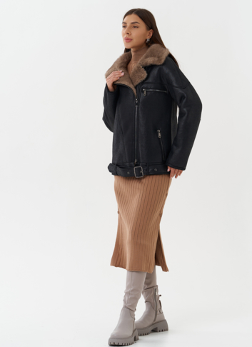 Дубленка из эко кожи черного цвета