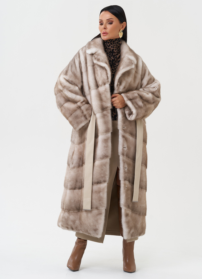 Длинная шуба из меха норки модель № 28126 универмаг малина