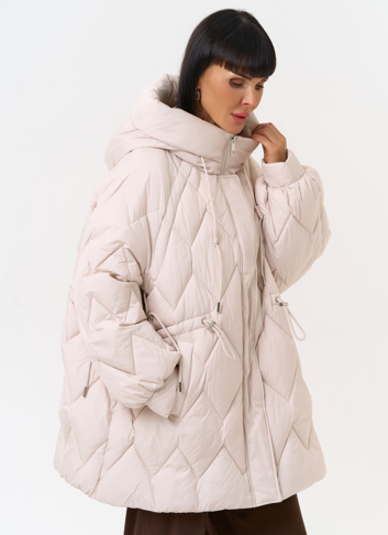 Женский светлый пуховик с капюшоном
