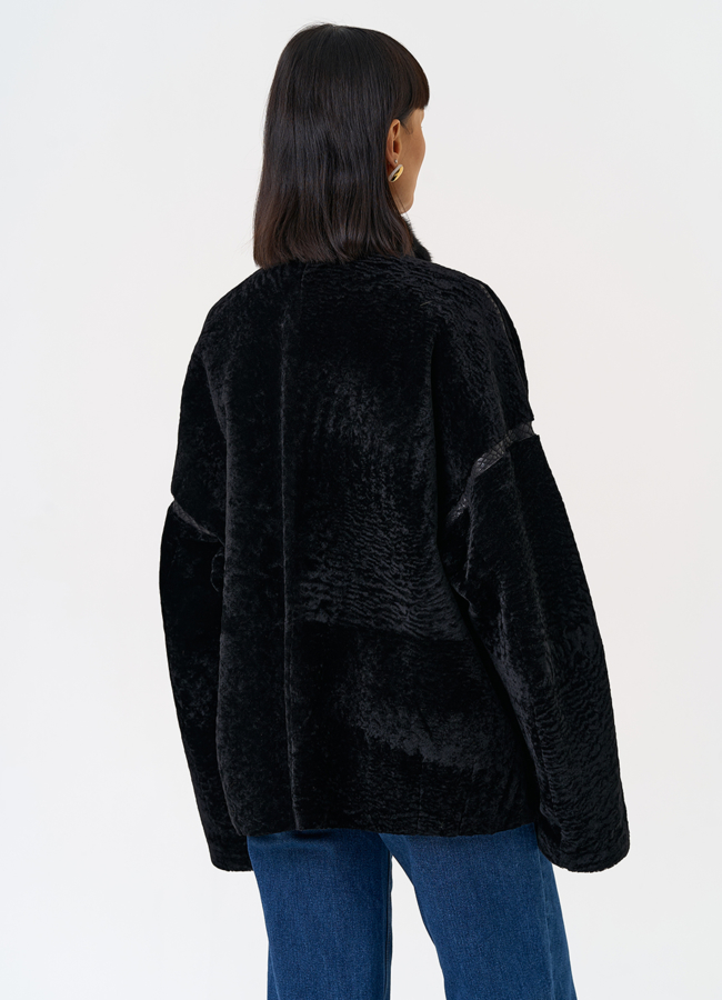 Женская двухсторонняя дубленка с воротником стойкой модель № 31480 в кредит