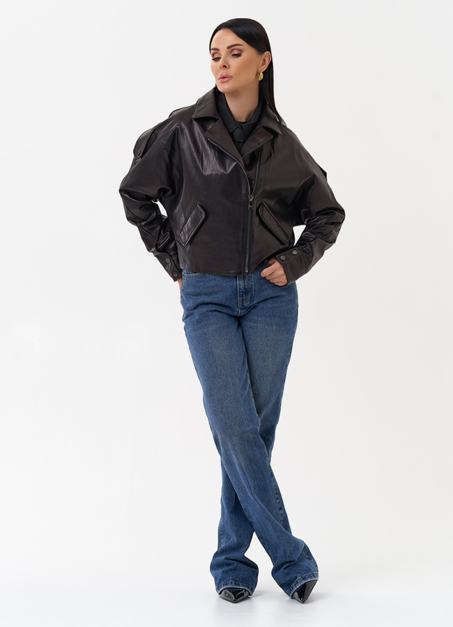 фото Черная кожаная куртка модель № 29914