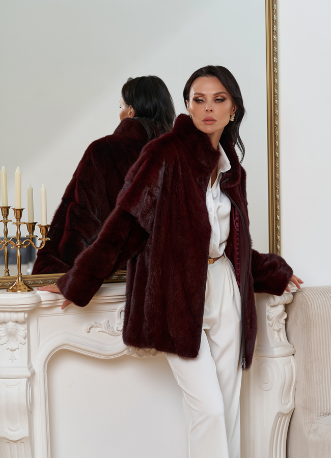 Куртка из меха норки с воротником стойкой модель № 30687 универмаг малина