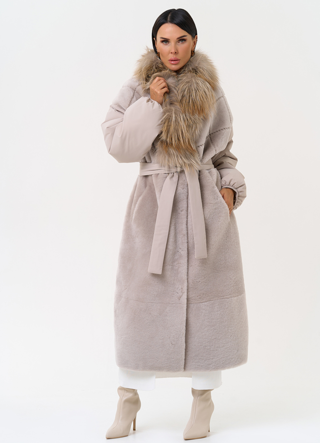 Комбинированное женское зимнее пальто с воротником из меха лисы модель № 31405 универмаг малина