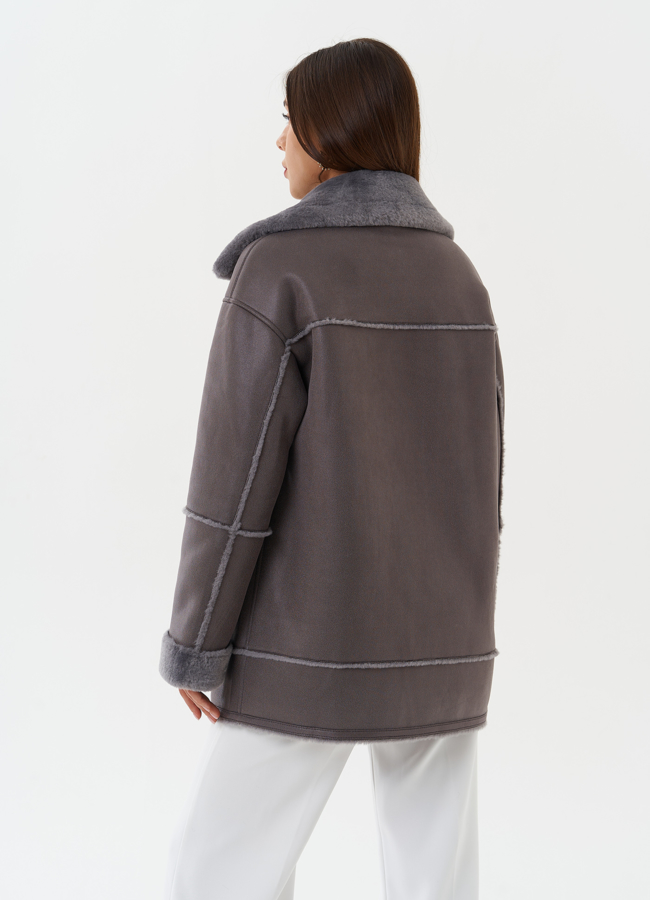 Женская дубленка из эко кожи модель № 27762 универмаг малина