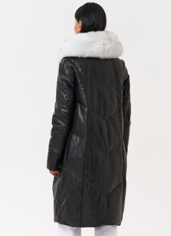 Длинный пуховик из натуральной кожи