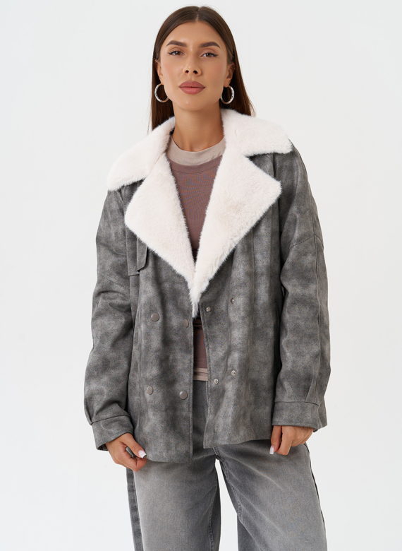 Жакет из эко кожи с отделкой эко мехом