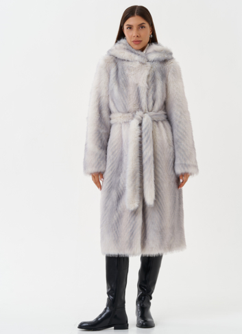 Длинная эко шуба с градиентом